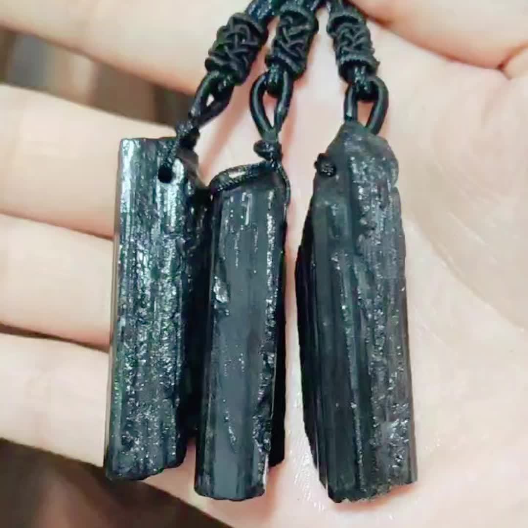 Natural Black Stone Necklace, Irregular Pillar Pendant for Unisex